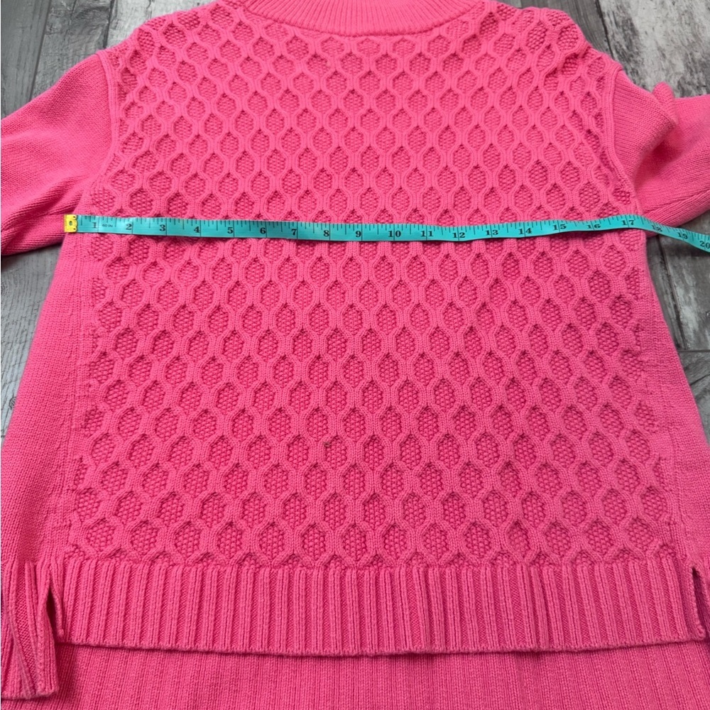 Talbots Honeycomb Weave Hi Low Mock Neck Cable Sweater Pink Medium - Picture 6 of 7